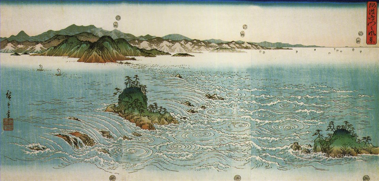 岩だらけの海岸の渦潮 歌川広重 浮世絵油絵